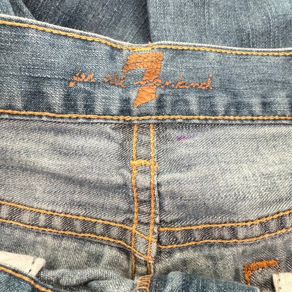 7 For All Mankind Dojo Flared Jeans Medium Wash Blue Low Rise Cotton Retro Sz 26 - Picture 8 of 12